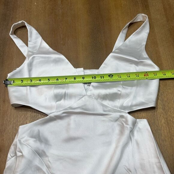 Sachin & Babi‎ Bride White Satin Midi Dress Size 8 Plunge Neckline Side Cutout - Picture 9 of 16